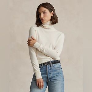 🆕 100% Cashmere Ralph Lauren ivory turtleneck Washable cashmere